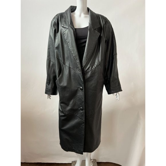 Avanti Black Leather Coat Sz Medium Knee Length - Picture 9 of 16